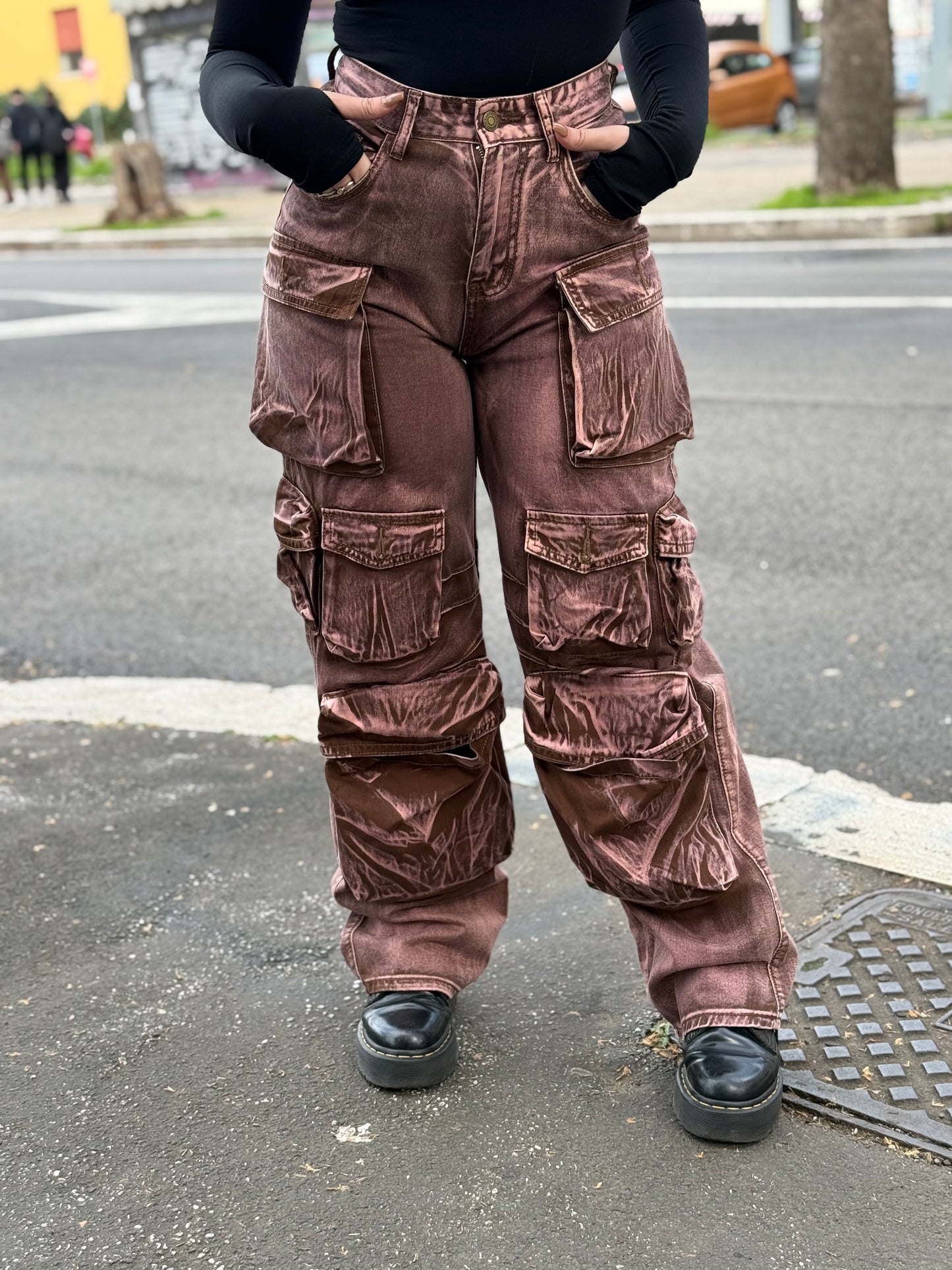 jeans cargo rosa