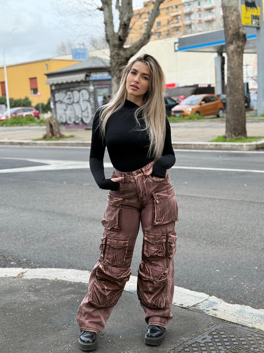 jeans cargo rosa