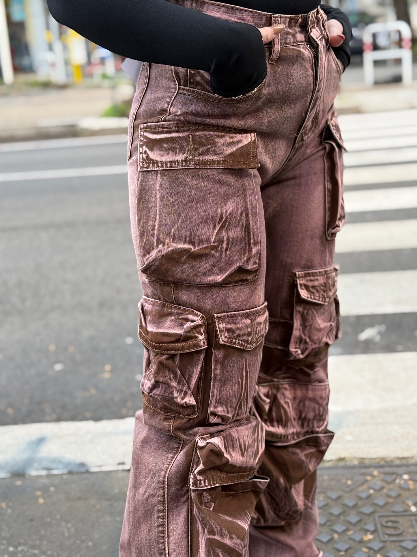 jeans cargo rosa